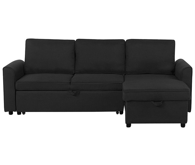 Beliani Sofá esquinero Poliéster NESNA Preto