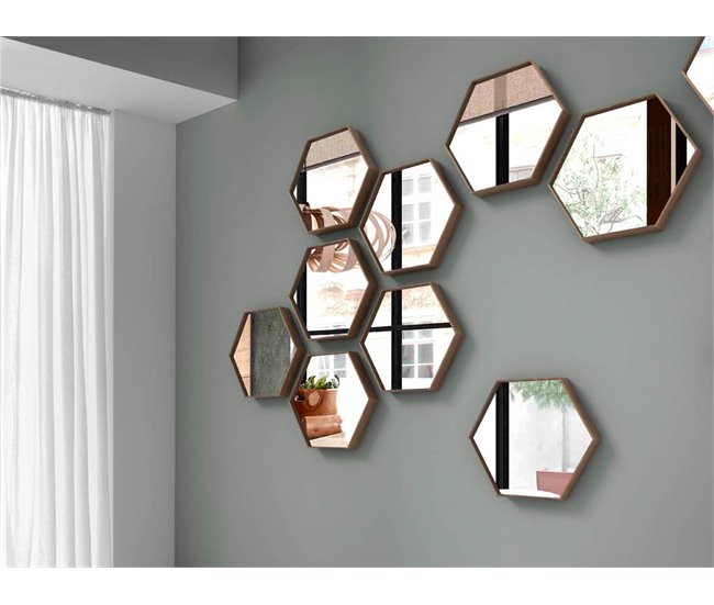 ANGEL CERDA Espelho de parede hexagonais nogueira 46x40 Nogal