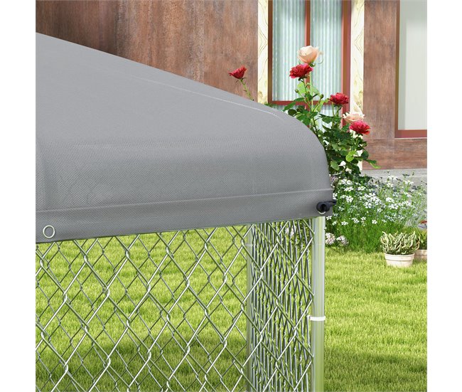Canil de Exterior Aço galvanizado, tecido Oxford PawHut Prata