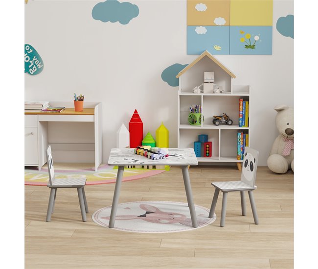 Mesa e Cadeiras Crianças MDF e Madeira de Pinho ZONEKIZ Cinza