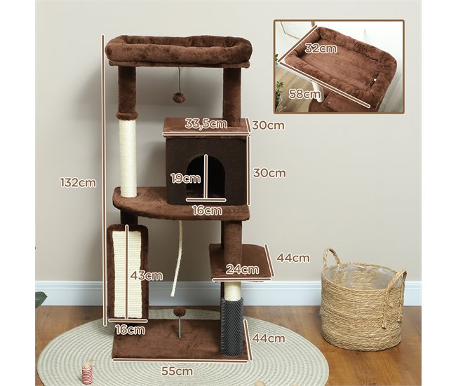 Arranhador para Gatos Melamina de Madeira e Sisal PawHut Castanho