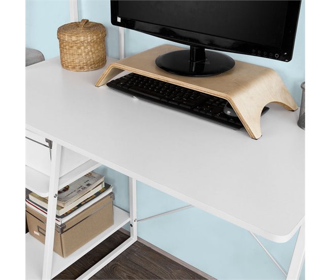 Mesa de secretária com três prateleiras FWT29-W SoBuy Branco