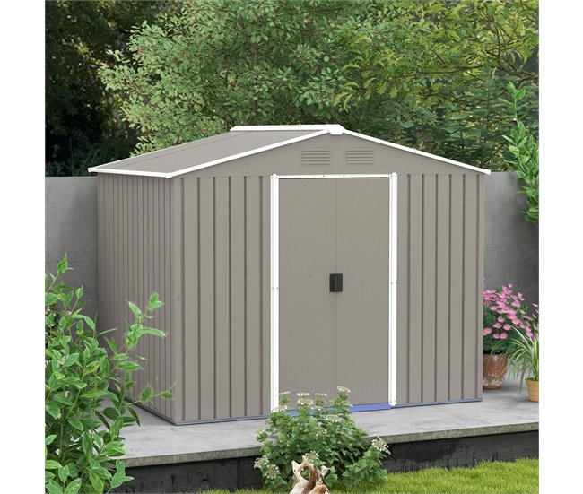 Abrigo de Jardim Aço Galvanizado e PP Outsunny Cinza