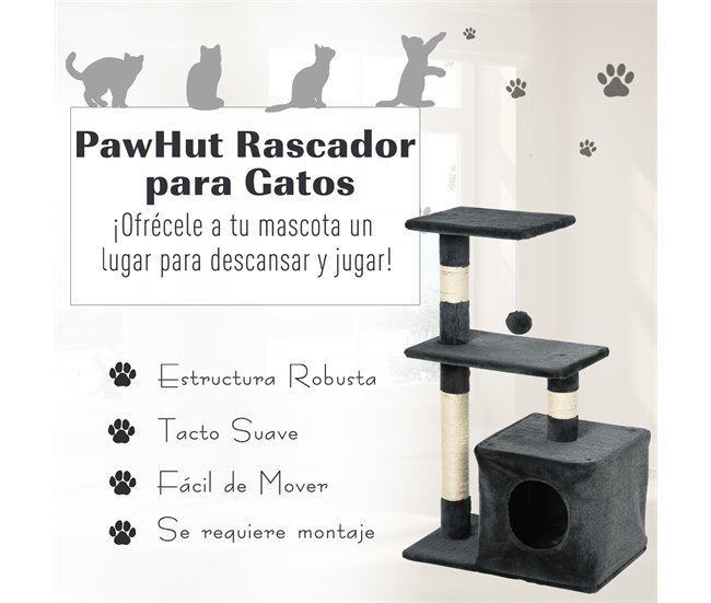 Arranhador para Gatos Aglomerado de Madeira, Pelúcia e Sisal Cinza
