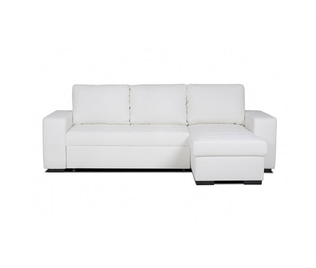Chaise longue de pele sintética com cama HARRY Branco
