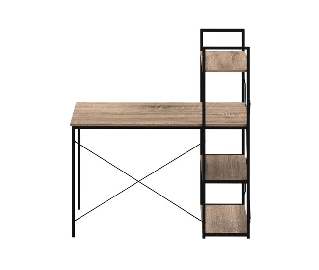 Mesa de escritório com prateleira 3 prateleiras Aço Estilo Industrial Preto/ Madeira