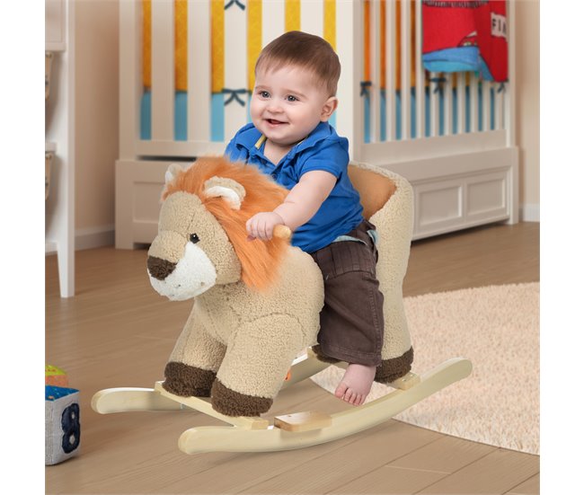 Baloiço para Bebé Madeira de Álamo, Metal e Pelúcia HOMCOM Castanho