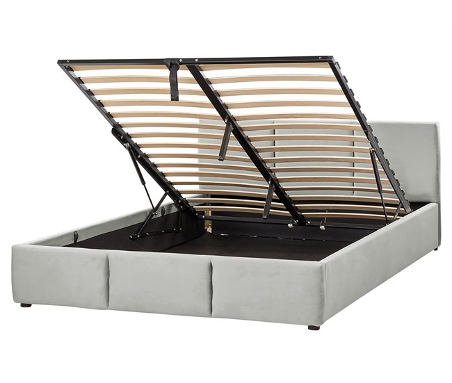 Beliani Cama com armazenamento Veludo BOUSSE 171x219 Bege