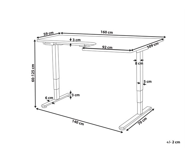 Beliani Escritorio ajustable DESTINES 160x109 Branco/ Preto