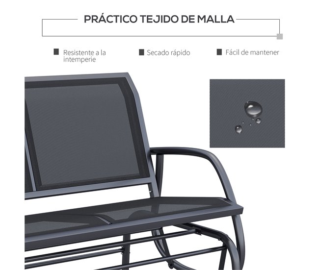 Banco Baloiço Metal e Tecido de Textilene Outsunny 120x70 Preto