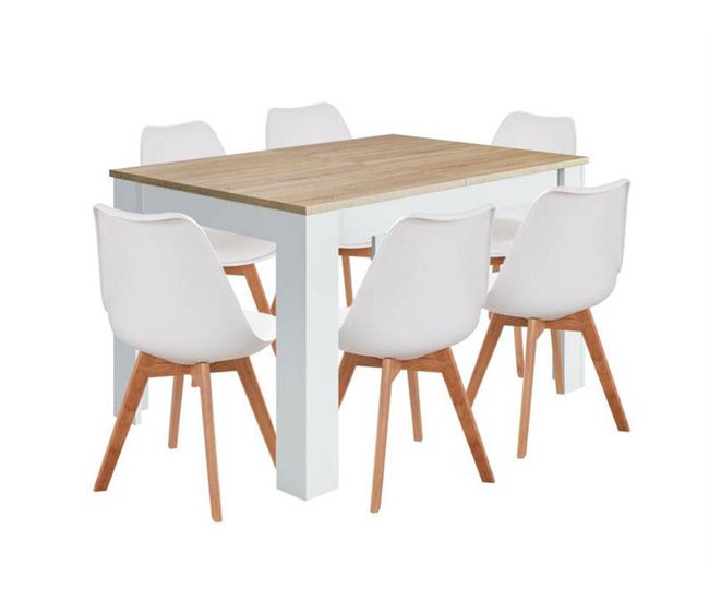 Pack Mesa Fixa de Jantar ou Cozinha + 6 Cadeiras Nórdicas 138x80 Branco