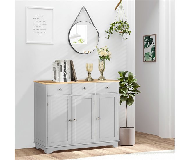 Aparador MDF e Madeira de Borracha HOMCOM, casa - cozinha Cinza