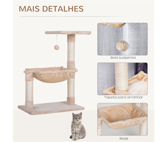Arranhador para Gatos Aglomerado de Madeira, Pelúcia e Sisal Bege