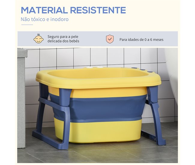 Banheira Dobrável para Bebé Polipropileno (PP), TPE HOMCOM Amarelo