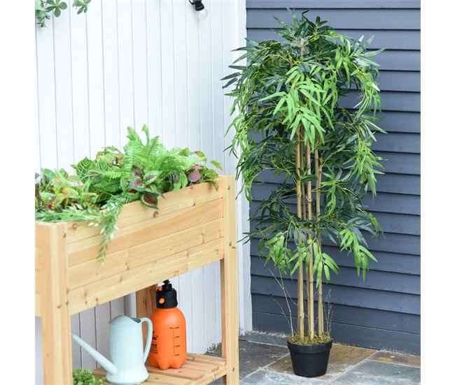 Árvore de bambu artificial PE, PP, Cimento Outsunny Verde
