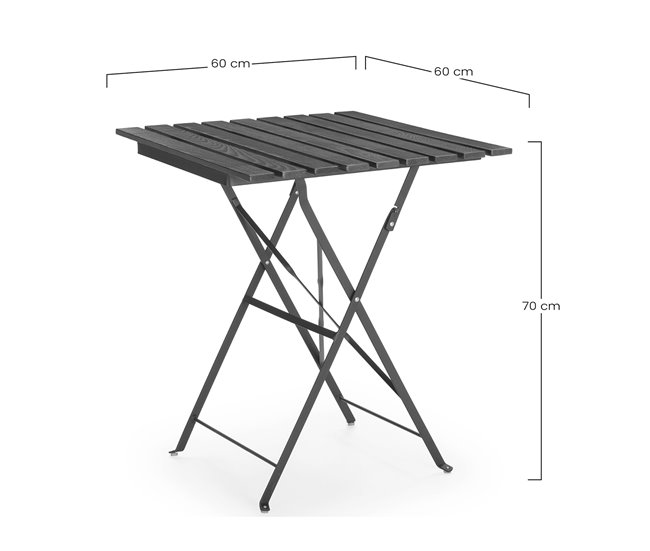 Mesa dobrável para jardim Agata em madeira e metal Preto/ Madeira