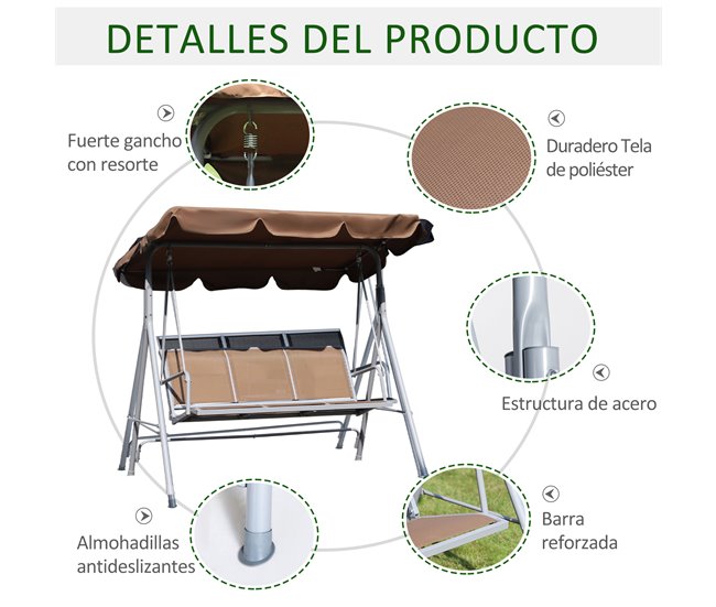 Baloiço de Jardim Metal, Poliéster e Textilene Outsunny Castanho