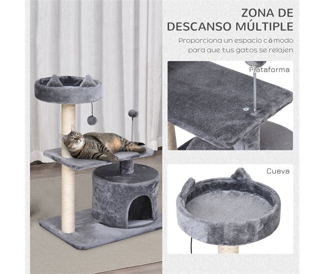 Arranhador para Gatos Aglomerado de madeira, Pelúcia e Sisal Cinza