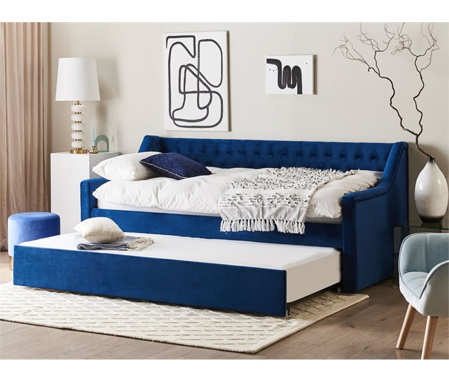 Beliani Cama nido Terciopelo MONTARGIS 91x219 Azul Marino