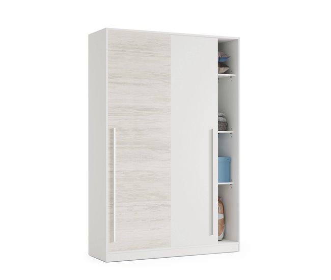 Armário 2 portas com efeito madeira 120 Branco