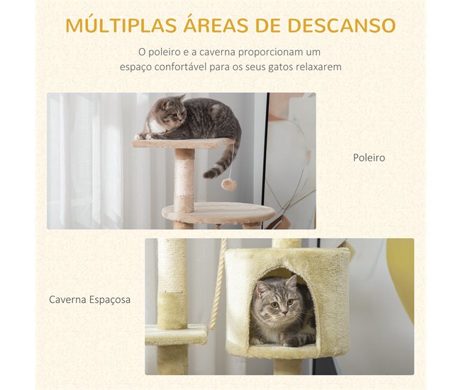 Arranhador para Gatos Aglomerado de Madeira, Pelúcia e Sisal Bege