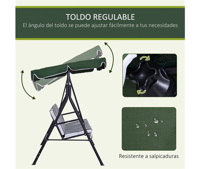 Baloiço de Jardim Tecido de poliéster e aço Outsunny Verde