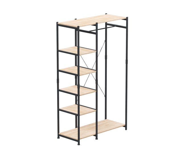 Camarim Open Closet com 5 Prateleiras e 1 Bar Preto/ Madeira