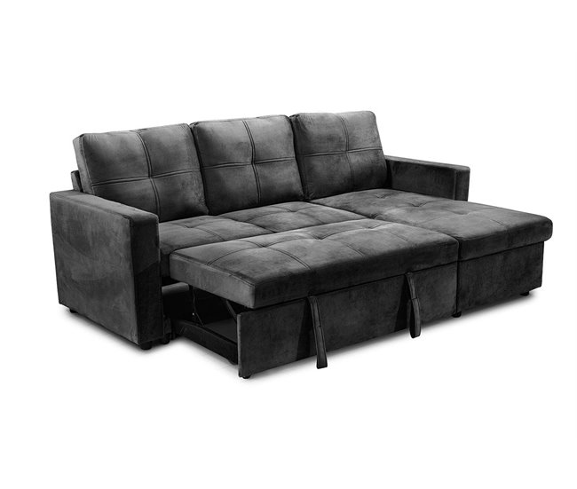 Sofá Cama Com Baú e Chaise Longue Cinza Claro