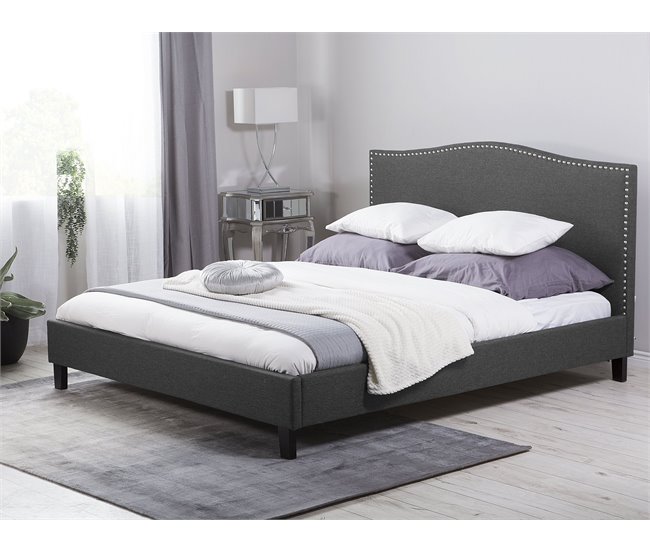 Beliani Cama com estrado Poliéster MONTPELLIER 191x214 Cinza Escuro