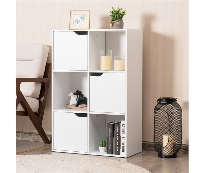 Armário cacifo com 6 compartimentos 3 abertos e 3 Branco