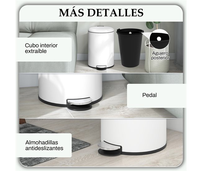 Balde de Lixo Metal e PP HOMCOM, casa - cozinha Cru