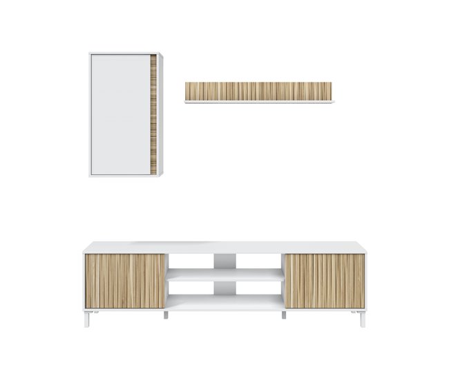 Compacto de TV 180cm branco e natural MELISS Branco/ Madeira