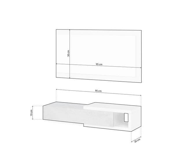 Armário de corredor Derek com espelho 95 Branco/cinza