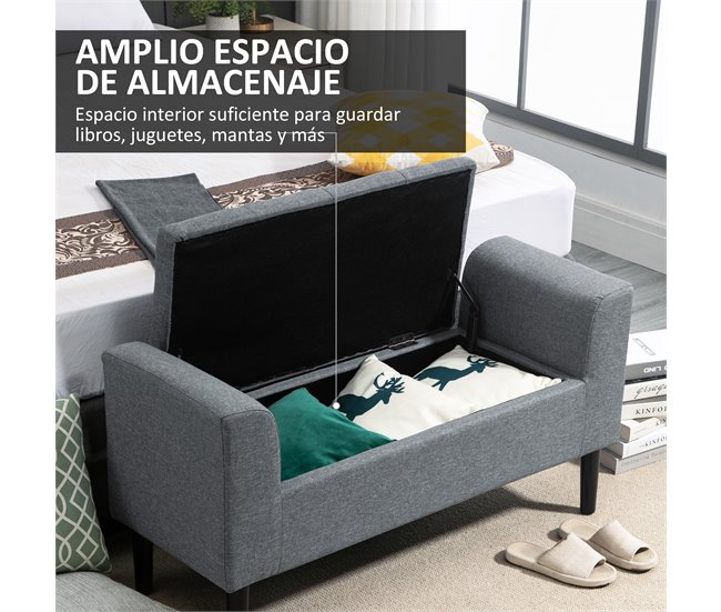 Banco para Pé de Cama Poliéster, Espuma e Madeira de Borracha Cinza