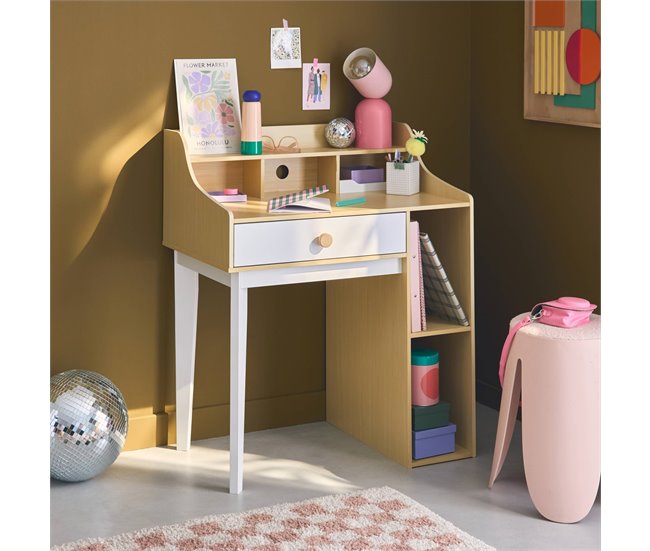 Secretária para crianças com gaveta e prateleiras 80x50 Branco