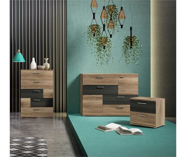 Mesa de cabeceira 2 gavetas SKIVE Carvalho