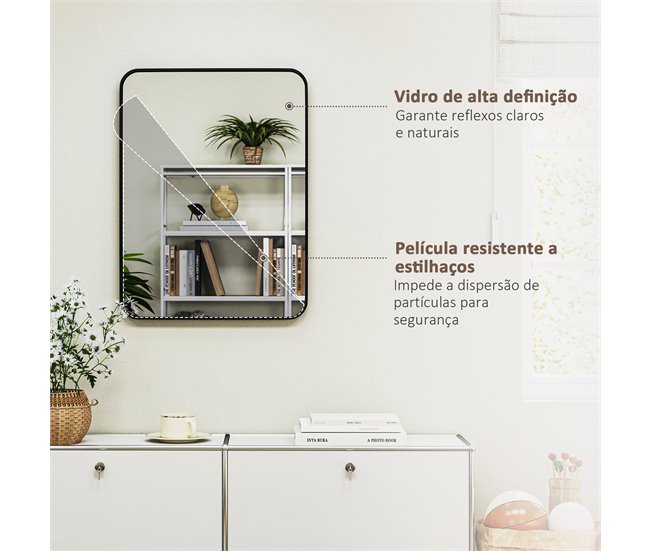 Espelho Casa de Banho Vidro e Metal HOMCOM, casa - casa de banho Preto