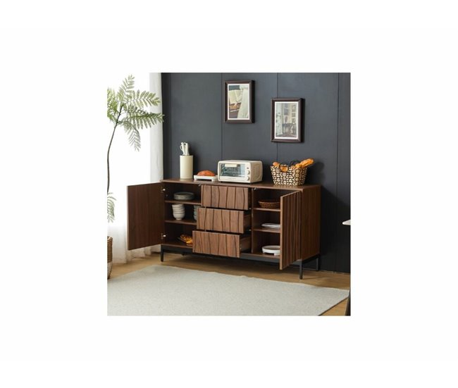 Aparador Vintage 3D Ondulado 3 Gavetas Castanho