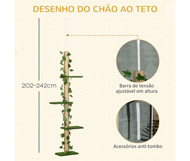 Árvore para Gatos Aglomerado de madeira, ABS e Juta PawHut Verde