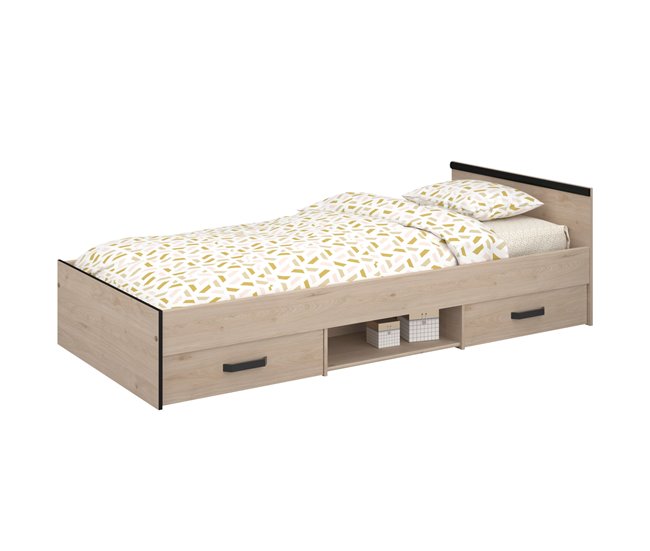 Cama Jovem Village com 2 gavetas e 1 nicho 90x203 Branco/cinza