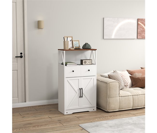 Armário de Cozinha Melamina de Madeira e Aço HOMCOM Branco