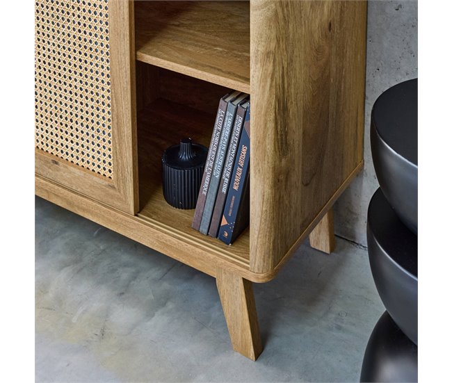 Aparador com 2 portas de correr e prateleiras, efeito madeira Madeira