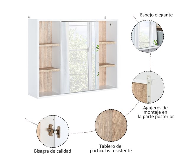 Armário com Espelho MDF, Painel de partículas HOMCOM 60 Multicor