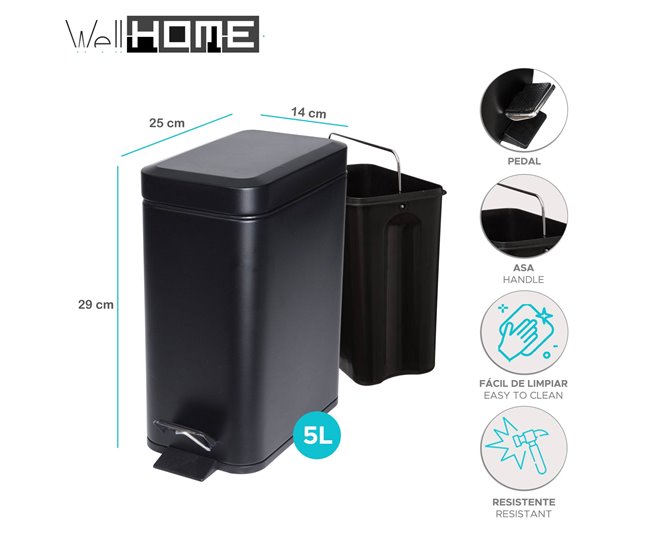 Bem, lata de lixo com pedal doméstico Preto