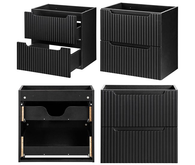 Móvel de casa de banho para lavatório Newport com 2 gavetas MDF 60 Preto/ Madeira