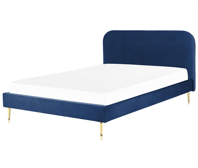 Beliani Cama com estrado Veludo FLAYAT 193x215 Azul Marino