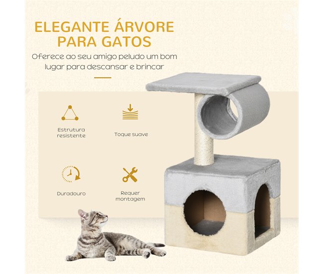 Árvore Arranhador para Gatos Aglomerado de Madeira e Pelúcia Cinza