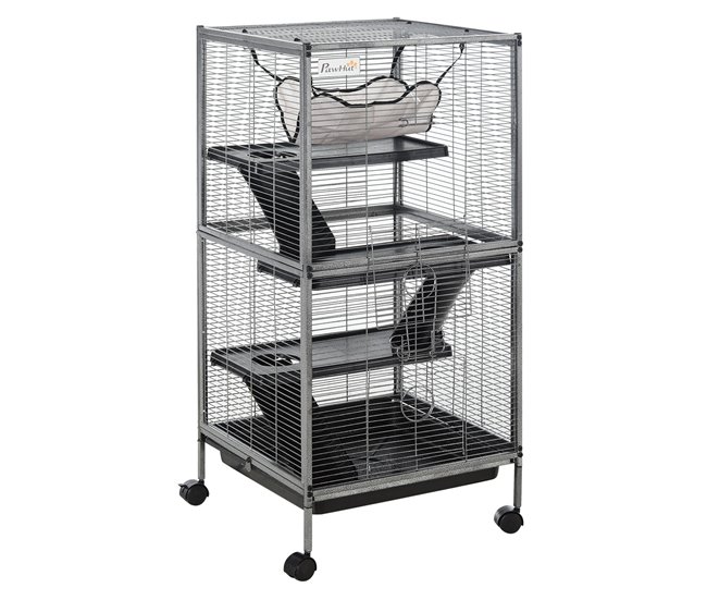 Gaiola para Roedores Metal, Nylon e PP PawHut Cinza