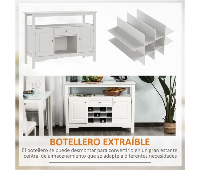 Aparador de Cozinha MDF HOMCOM, casa - móveis de armazenamento Branco