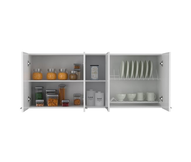 Móvel de cozinha Portofino 150, com prateleiras para pratos Branco